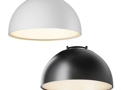 Modern White and Black Dome Shaped Pendant Lights with Metallic Finish and Illuminated Glow 3d model