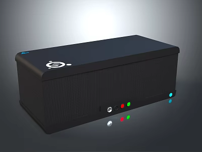 Modern Black Computer External Device Featuring White Logo Control Buttons And Colored Indicators 3d model
