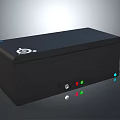 Modern Black Computer External Device Featuring White Logo Control Buttons And Colored Indicators 3d model