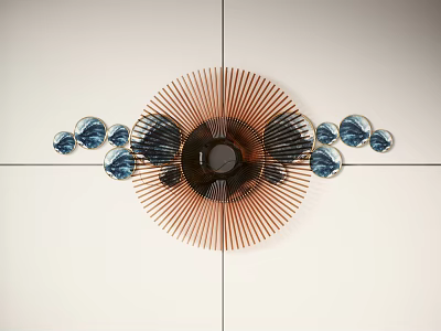 Contemporary Wall Decor With Radial Copper Design Dark Center And Blue Circular Accents 3d model