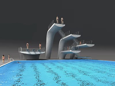 Sports Equipment For Swimming Pool With Multiple Diving Platforms And Swimmers 3d model