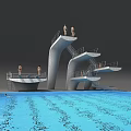 Sports Equipment For Swimming Pool With Multiple Diving Platforms And Swimmers