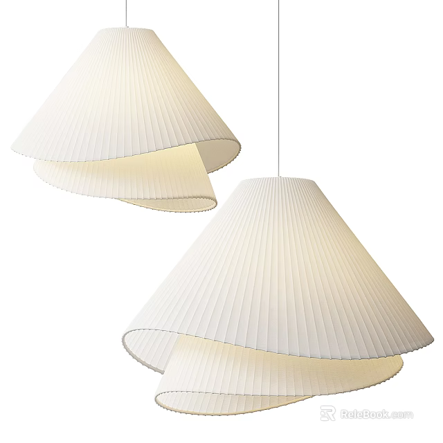 Modern White Pleated Pendant Lights with Double Layered Shades for Minimalist Interior Design 3d model 