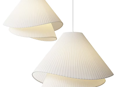 Modern White Pleated Pendant Lights with Double Layered Shades for Minimalist Interior Design 3d model