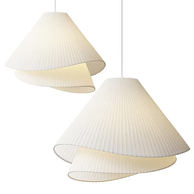 Modern White Pleated Pendant Lights with Double Layered Shades for Minimalist Interior Design 3d model