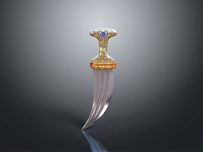 Ornate Dagger Weapon With Golden Decoration Blue Gemstone And Silver Blade 3d model