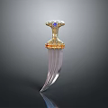 Ornate Dagger Weapon With Golden Decoration Blue Gemstone And Silver Blade
