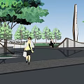 Garden Landscape Design With Lush Trees Paved Pathway Green Lawns And People Walking