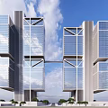 Modern Office Building With Glass Curtain Walls Two Connected Towers And Green Spaces Entrance Driveways
