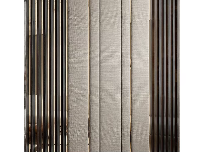 Modern Bedroom Accent Wall With Vertical Metal Strips And Textured Fabric Panel 3d model