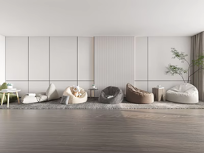 Modern Living Room Interior With Comfortable Bean Bags In Various Styles 3d model
