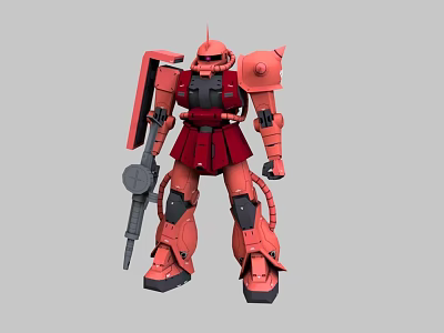 Red Armored Robot Game Movie Character With Shield Gun And Horned Design 3d model