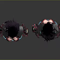 Two Female Characters With Long Black Purple Hair In Tight Pink Black Creature Outfits