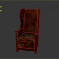 Classic Wooden Chair With Scalloped Carved Backrest And Armrests In Dark Wood