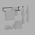 Soft Absorbent Cotton Towel Set Hanging On Rack And Stacked In Bathroom
