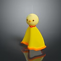 Small Green Plant Next To Yellow Chicken Doll With Red Bow On Dark Surface