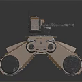 Multi Legged Brown Mechanical Robot Featuring Cannon Turret And Tracked Wheel Design 3d model