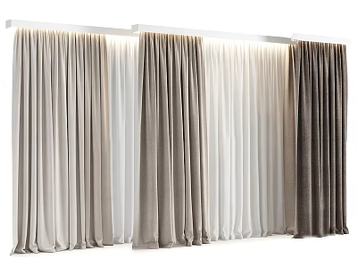 Elegant Velvet Curtains in Beige Grey and Brown Shades for Home Window Decor 3d model