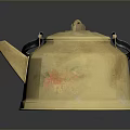 Yellow Ceramic Teapot With Floral Pattern Black Handle And Spout For Daily Use