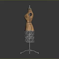 Classic Brown Dress Form With Black Lines And Metal Support Stand