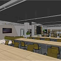 Public Office Space With Open Layout Desks Green Plants And Bookshelves
