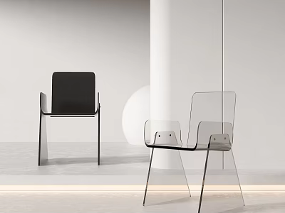 Modern Single Chairs With Transparent Acrylic And Black Backrest In Minimalist White Interior 3d model