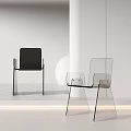 Modern Single Chairs With Transparent Acrylic And Black Backrest In Minimalist White Interior