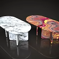 Modern Oval Dining Tables With White And Colorful Marble Texture Design 3d model