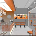 Modern Mo Coffee Shop Interior Design With Orange White Tones Counter And Lighting