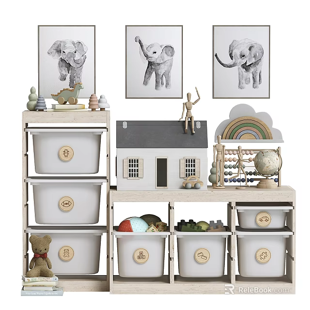 Modern Entryway Cabinet and Side Cabinet with Storage Bins and Wooden Shelf 3d model 