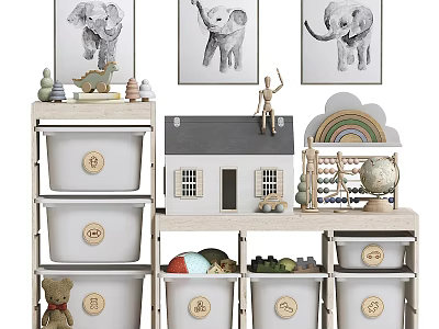Modern Entryway Cabinet and Side Cabinet with Storage Bins and Wooden Shelf 3d model