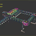 Contemporary Architectural Design Featuring Complex Structure Flat Roof Connected Sections And Supporting Columns