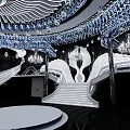 Elegant Banquet Hall Interior With Grand Crystal Chandelier And Curved Decorative Elements