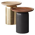 Modern Side Tables With Gold And Black Bases And Wooden Circular Tops