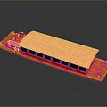 Red Boat Model With Orange Roof Blue Windows And Yellow Circular Decorations