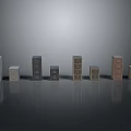 Display of Various Sizes and Colors Chest of Drawers on Reflective Gray Background