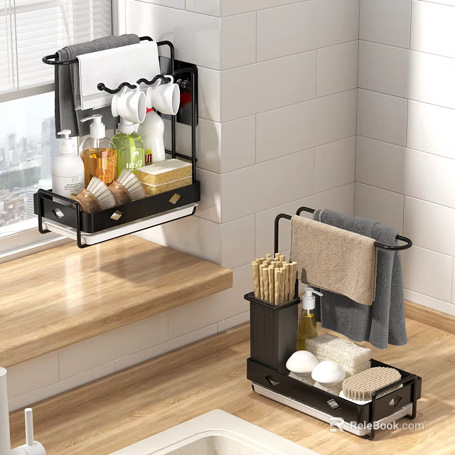 Black Rack For Tableware Storage In Kitchen Bathroom 3d model