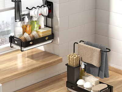 Black Rack For Tableware Storage In Kitchen Bathroom 3d model