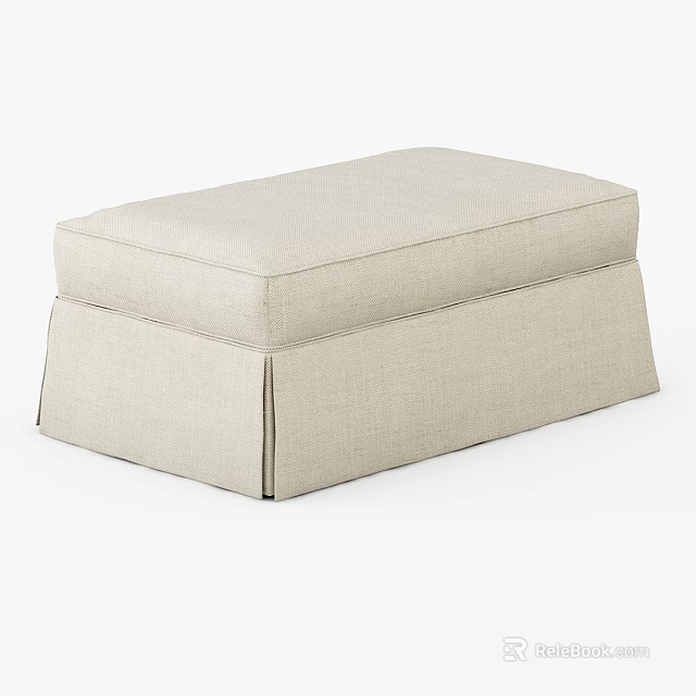 Beige Fabric Ottoman With Simple Layered Structure And Ruffled Base 3d model 