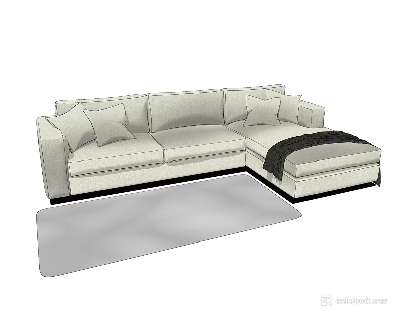 Light Colored Sectional Sofa With Decorative Pillows Ottoman And Area Rug 3d model