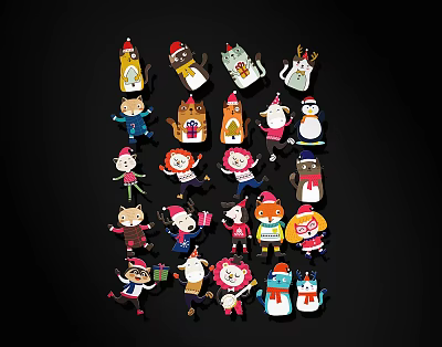 Cute Christmas Decorative Figurine Set With Animal Characters Snowman And Gift Elements For Festive Decoration 3d model