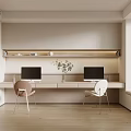 Modern Study Room With Natural Light Long Desk Two Computer Monitors And Chairs 3d model