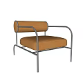 Modern Leisure Chair With Silver Metal Frame Round Armrests And Brown Cushion