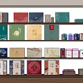 Traditional And Modern Gift Packaging Boxes With Various Designs On Wooden Shelves
