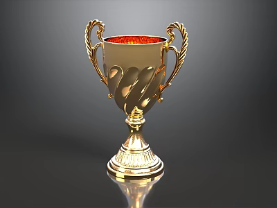 Gold Trophy With Ornate Twisted Handles Red Interior And Reflective Base 3d model