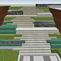 Outdoor Staircase With Gray Steps Brown Side Walls And Lush Green Landscaping