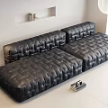 Black Leather Sectional Sofa With Tufted Design In Modern Minimalist Interior 3d model