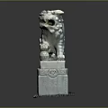 Ornate Traditional Stone Lion Sculpture With Intricate Carved Base And Decorative Patterns