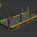 Industrial Platform Structure With Green Pillars Yellow Border And Gray Base Grid Surface