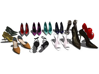 Women's Fashion Shoes Collection With Various Styles Heels Sandals And Flats 3d model